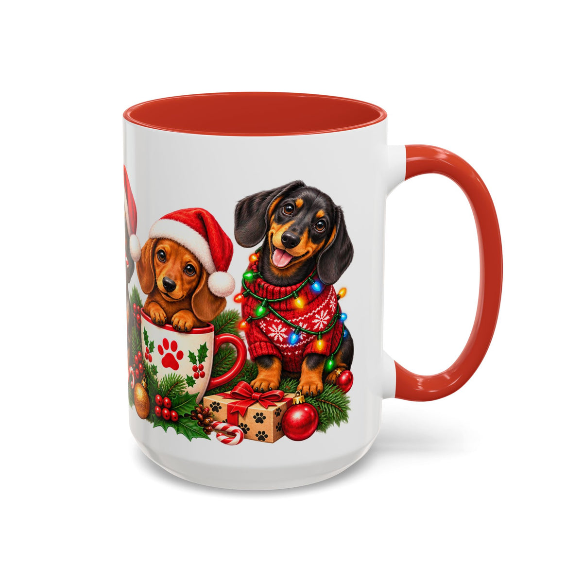 Festive Christmas Dachshunds Accent Coffee Mug