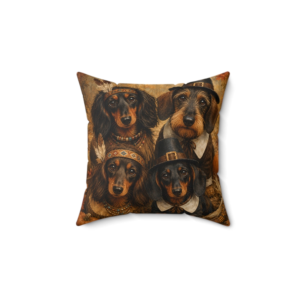 Pilgrims & Indians Spun Polyester Square Decorative Pillow