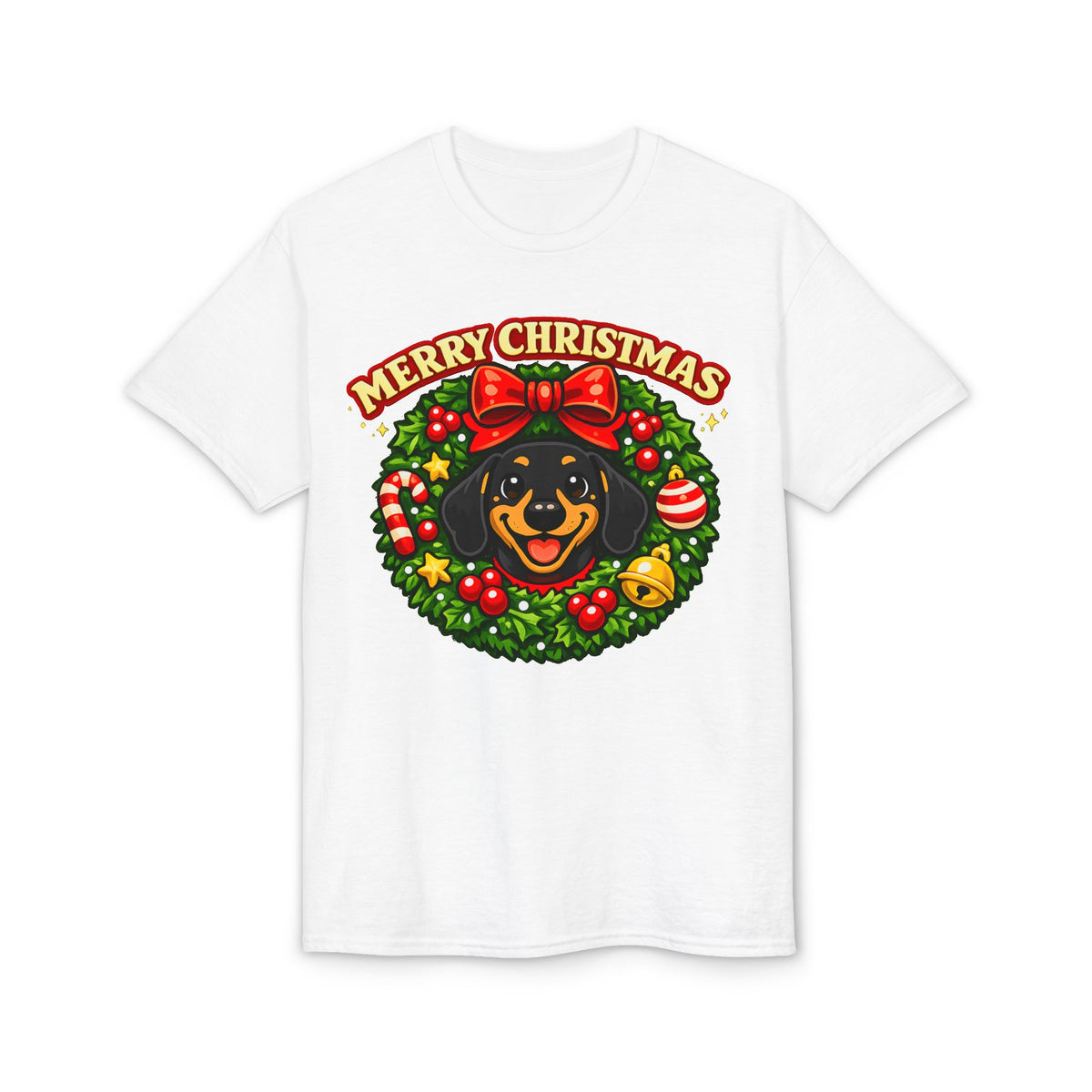 Merry Christmas Dachshund In Wreath T-Shirt