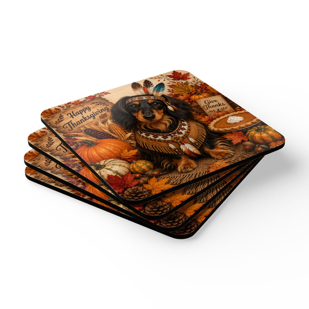 Long Hair Dachshund Indian Corkwood Coaster Set
