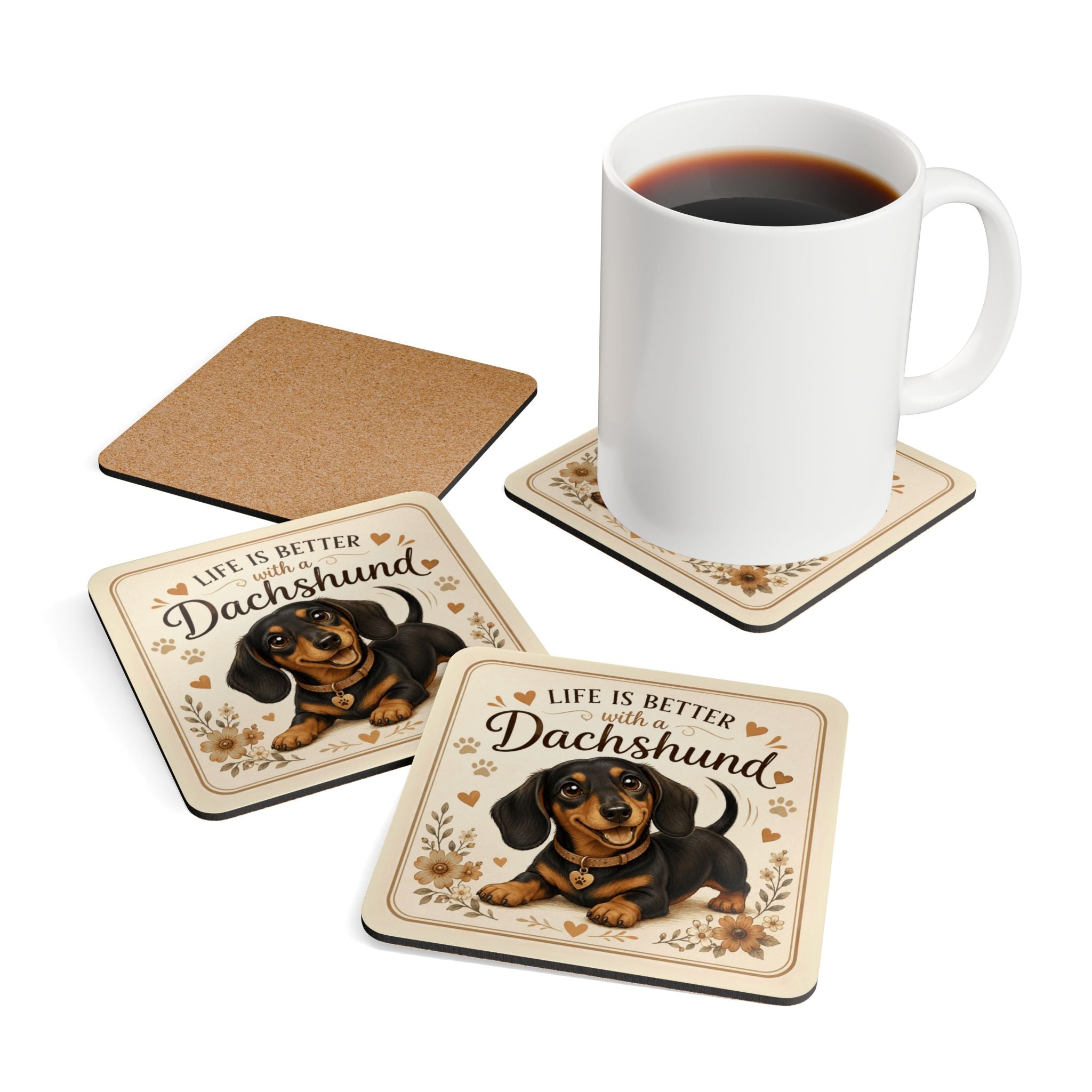 Life Is Better With A Dachshund Corkwood Coaster Set