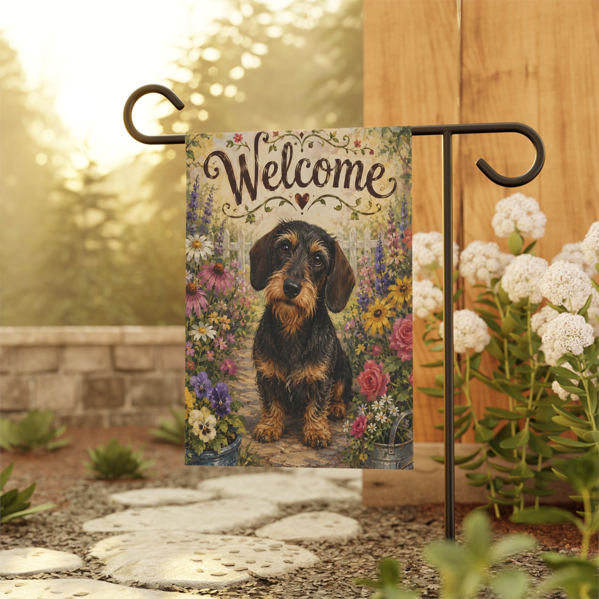 Welcome Wire Hair Dachshund Garden Flag