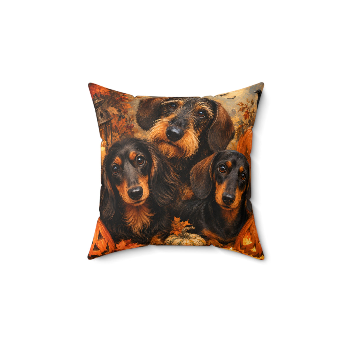 Spooky Dachshund Halloween Hangout Trio Spun Polyester Square Decorative Pillow