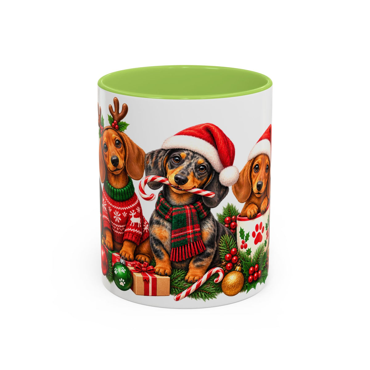 Festive Christmas Dachshunds Accent Coffee Mug