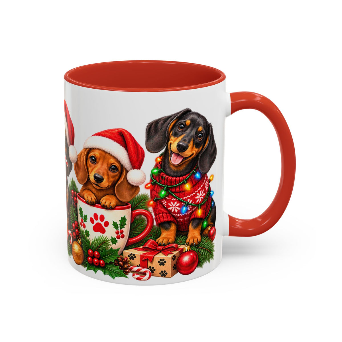 Festive Christmas Dachshunds Accent Coffee Mug