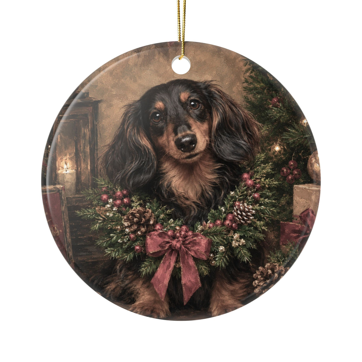Long Hair With Wreath 2 Sided Ceramic Ornament