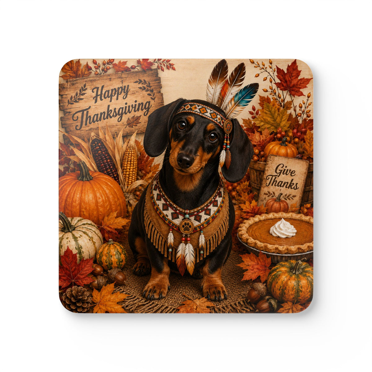 Short Hair Dachshund Indian Corkwood Coaster Set