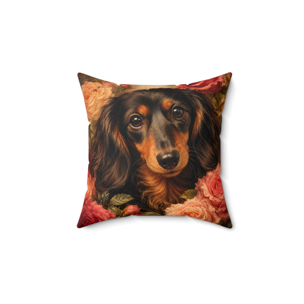 Long Hair Dachshund Spun Polyester Square Decorative Pillow