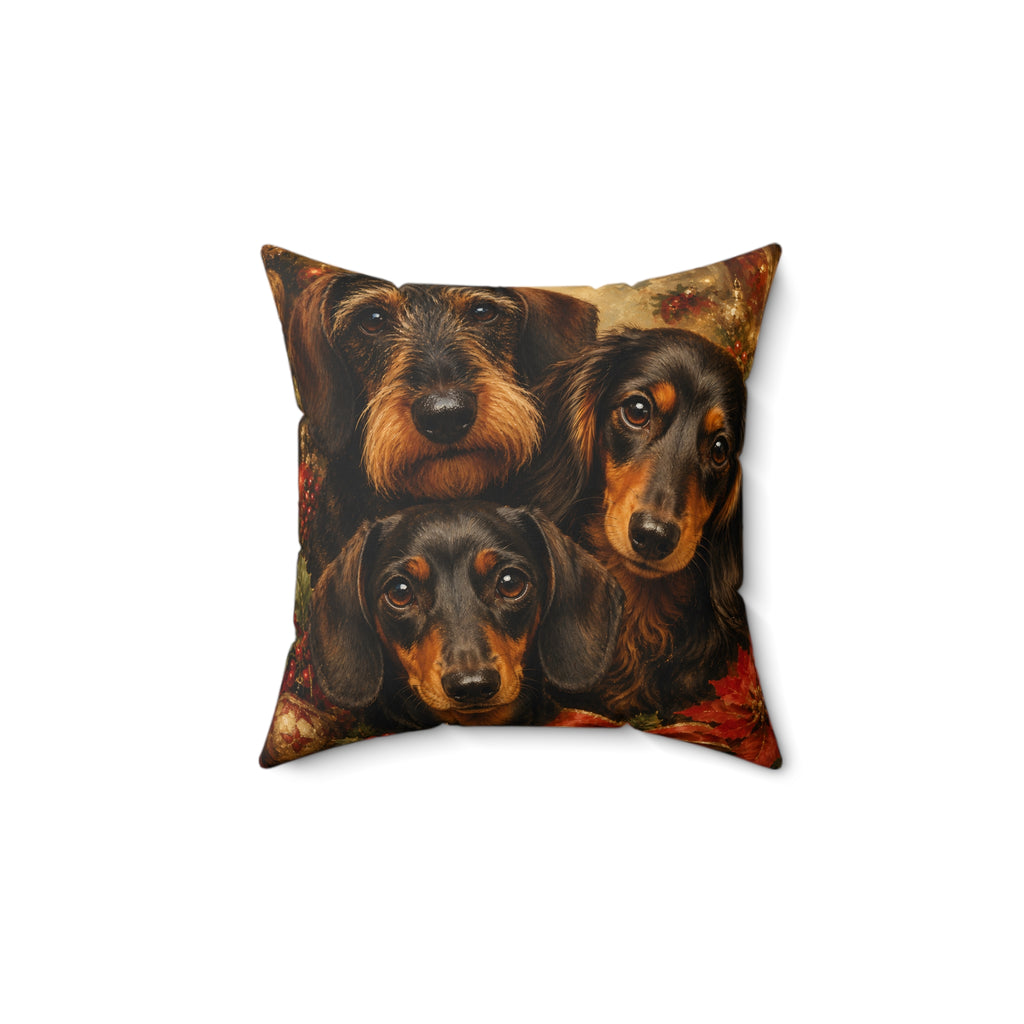 Dachshund Trio Festive Decor Spun Polyester Square Decorative Pillow