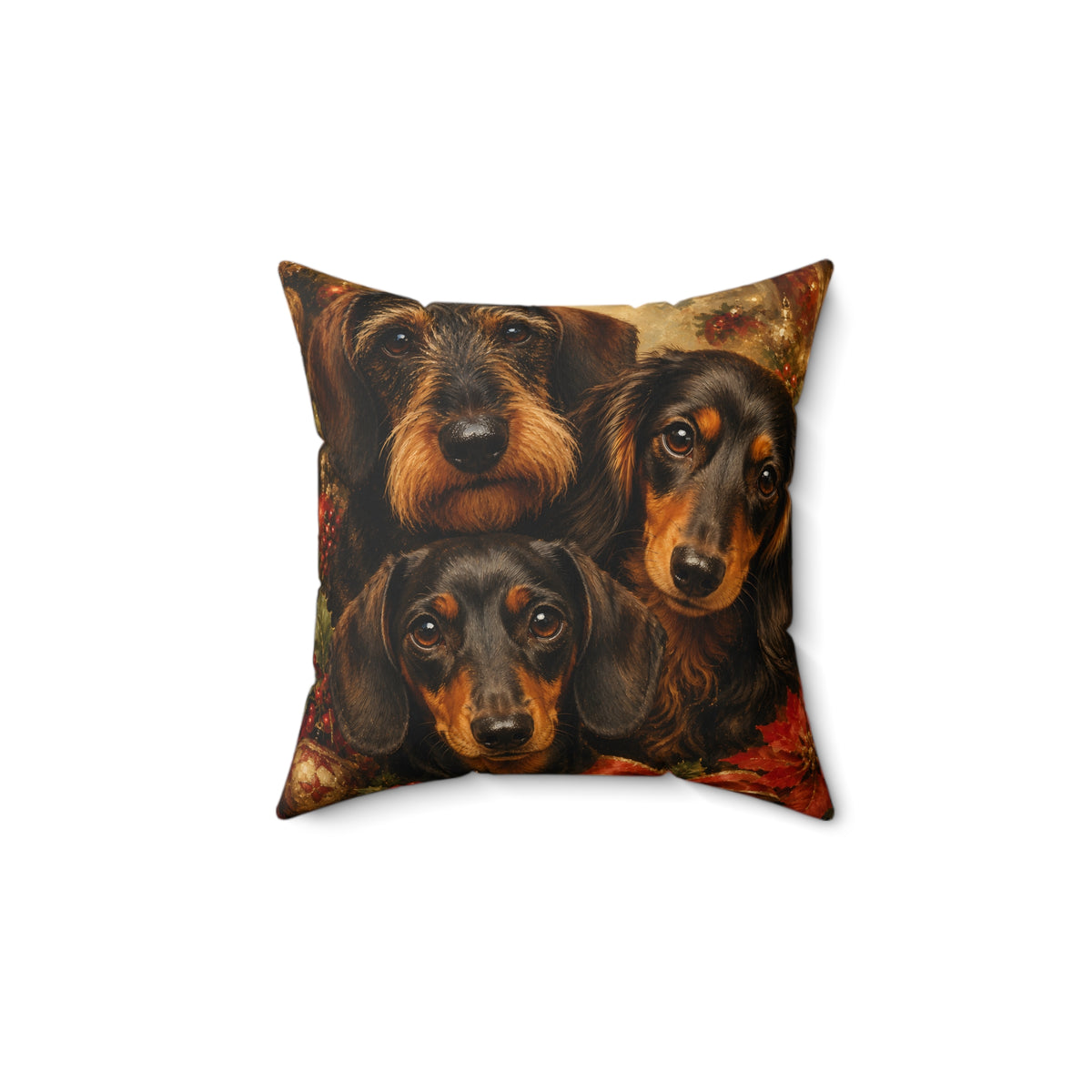 Dachshund Trio Festive Decor Spun Polyester Square Decorative Pillow