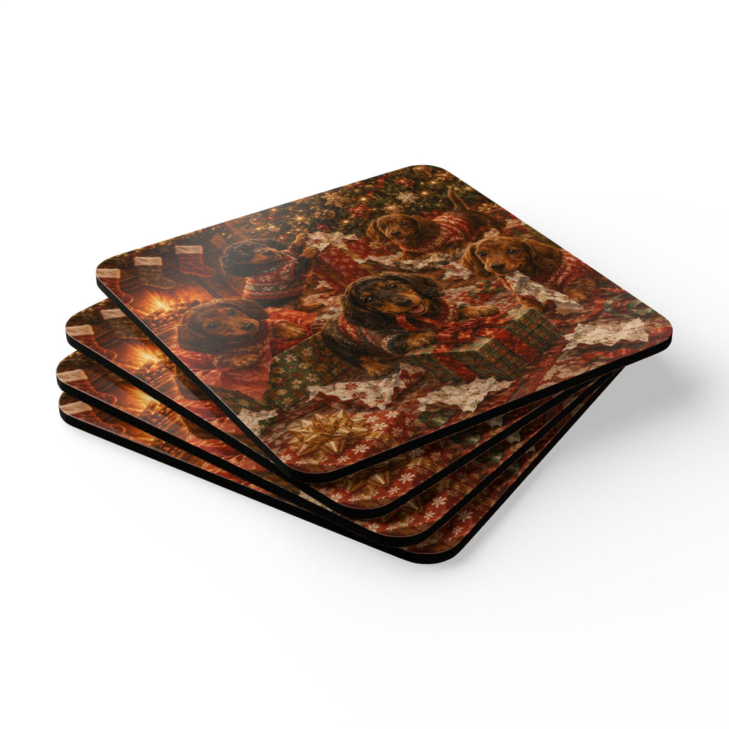 Opening Christmas Presents Corkwood Coaster Set