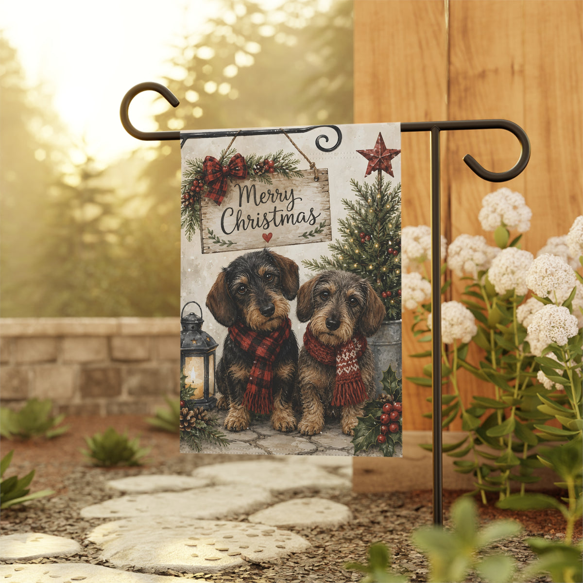 Wire Hair Dachshund Christmas Pack Garden Flag