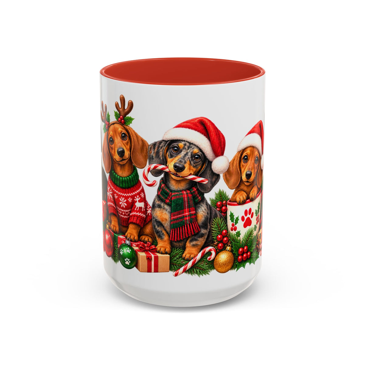 Festive Christmas Dachshunds Accent Coffee Mug