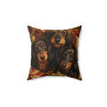 Festive Dachshund Trio Christmas Presents Spun Polyester Square Decorative Pillow