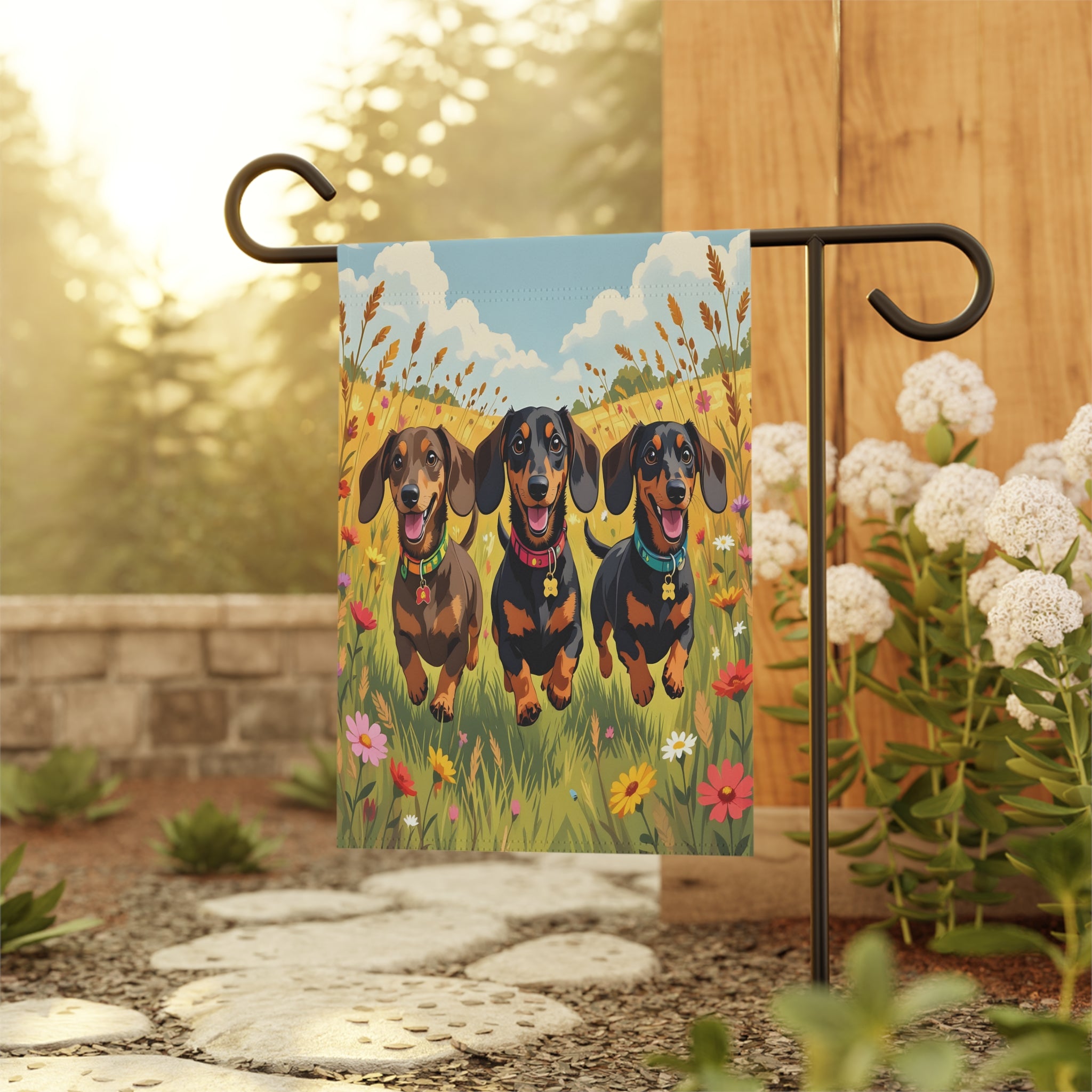 Running Dachshund Trio Garden Flag